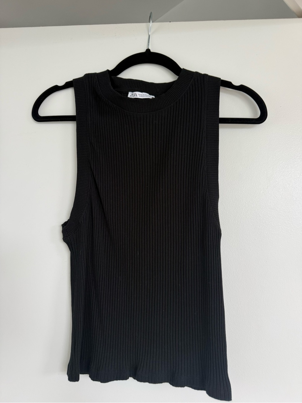 Zara Black Ribbed Crewneck Tank